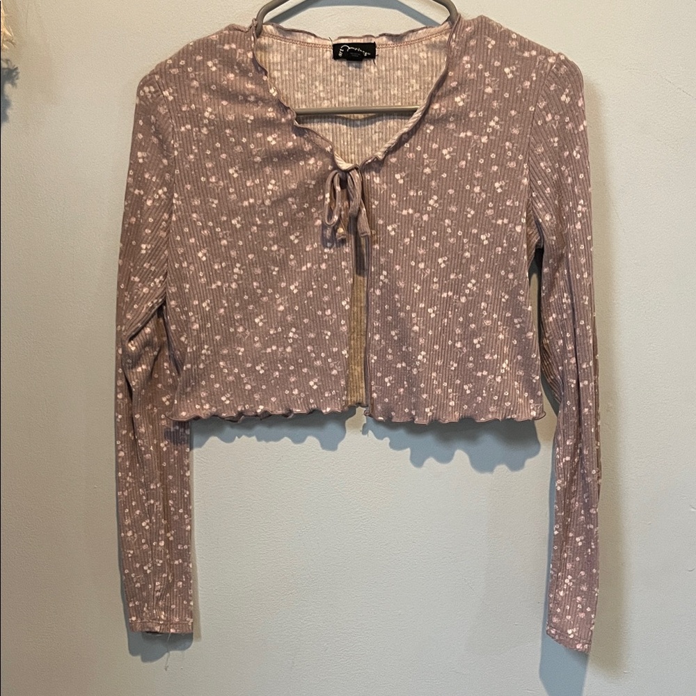 Purple Floral Long Sleeve Crop Top | S